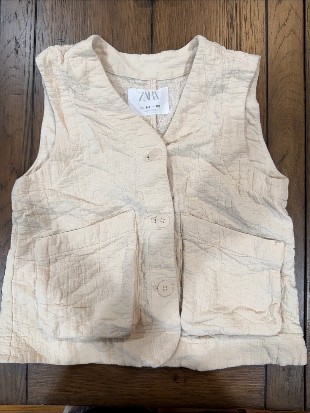 ZARA Cream Quilted Button-Front Vest